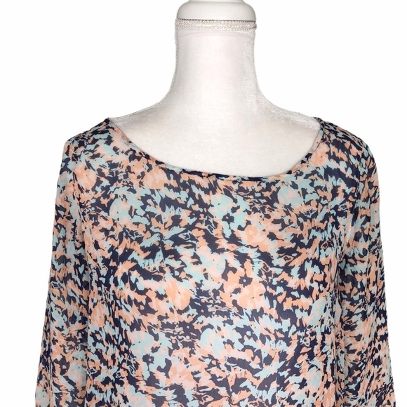 Club Monaco sheer silk blue peach spring blouse top Small - Picture 2 of 14